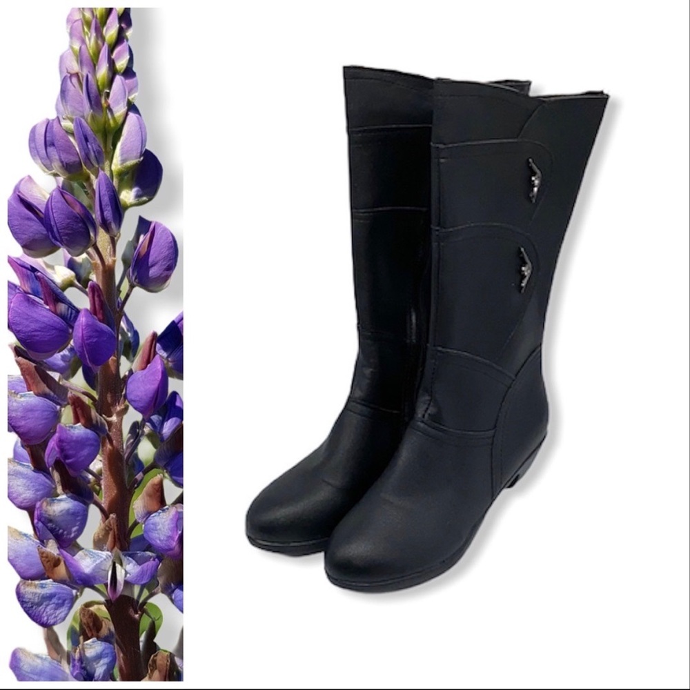 Black Mid Calf Boots w/ Rhinestone Embellishments